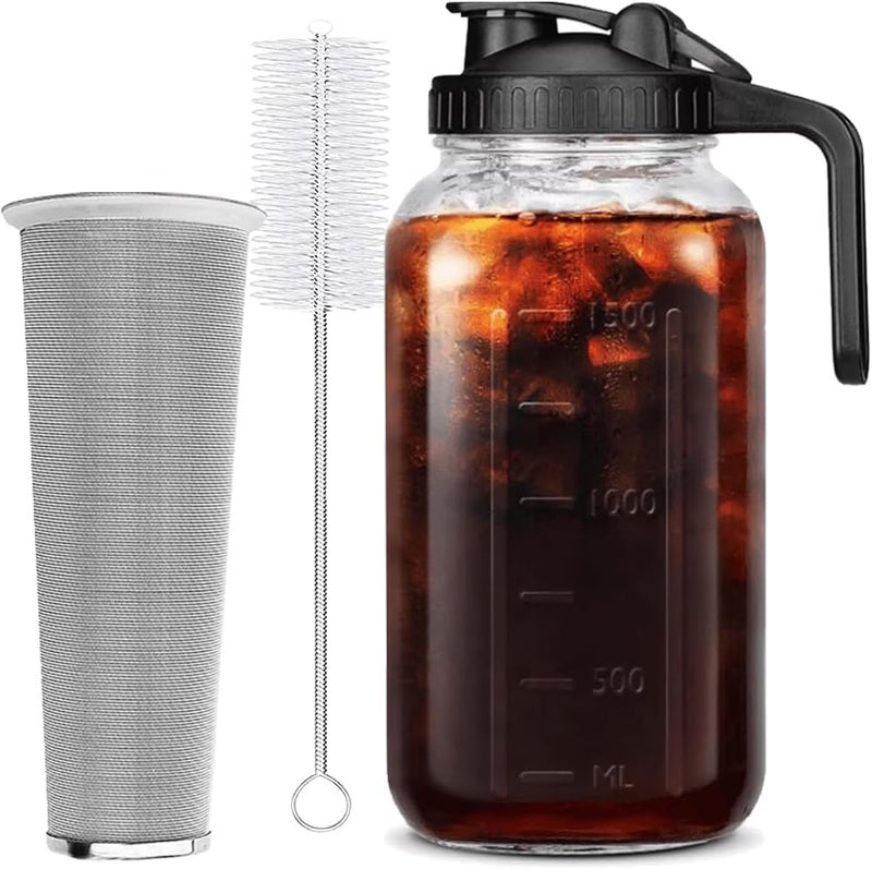 HomeCheer 64 oz (2 Quart), Black Cold Brew Coffee Maker, Iced Tea Machines, Thick Glass with Pour Spout Handle Lid, Stainless Steel Filter for Iced Coffee, Fruit Drinks or Sun Tea (1) - Image 1